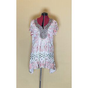 World Unity white, brown, and pink long shirt